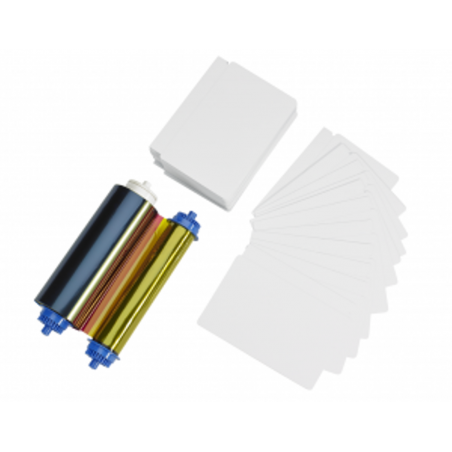 Media kit ruban couleur pour Zebra ZC10L, ruban YMCO+400 cartes pvc 1 perforation, 24 mil, 400 faces