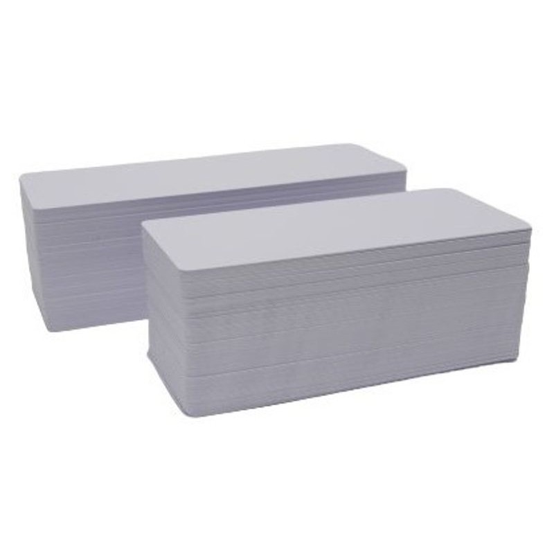 Cartes Evolis PVC, longue, blanc brillant, 20 mil, 120 x 50 mm, lot de 500