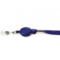 Cordon tour de cou, largeur 15 mm, bleu marine, avec enrouleur badge et clip sécuritaire