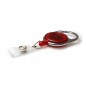 Enrouleur attache-badge en plastique avec accroche métal et lanière, rouge translucide, lot de 50