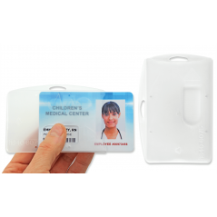 Porte-badge semi-rigide, pour 1 carte, translucide dépoli, horizontal ou vertical, format CR80, lot de 50