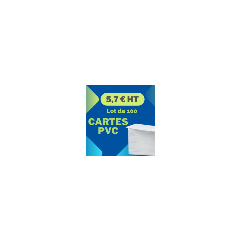 Cartes PVC haute qualité, CR-80, 30 mil, blanc, lot de 100