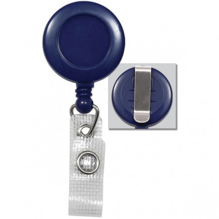 Enrouleur attache-badge en plastique avec lanière et clip, bleu marine, lot de 100