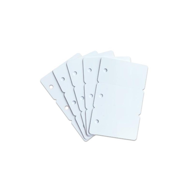 Cartes PVC Zebra, CR-80, blanc, perforées, sécables en 3 mini cartes, 30 mil, lot de 100