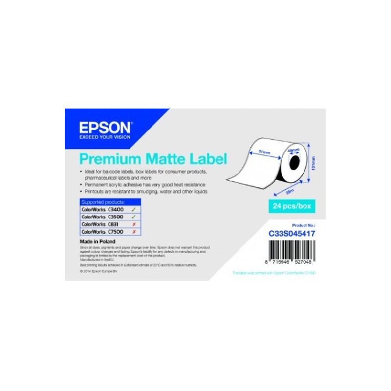 Rouleau d'étiquettes adhésives continu Epson Premium Matte, 51 mm x 35 m