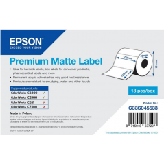 Rouleau d'étiquettes adhésives pré-découpées Epson Premium Matte, 102 mm x 152 mm, 225 étiquettes