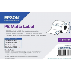 Rouleau d'étiquettes adhésives pré-découpées Epson PE Matte, 76 mm x 51 mm, 535 étiquettes