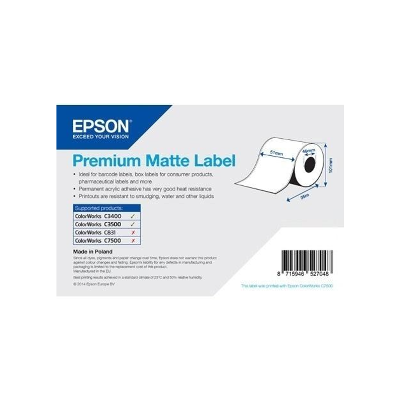 Rouleau d'étiquettes adhésives pré-découpées Epson Premium Matte, 102 mm x 76 mm, 440 étiquettes