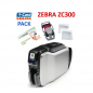 Pack imprimante de cartes Zebra ZC300, double face, USB, Ethernet, ruban couleur, 200 cartes pvc blanches, logiciel