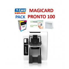 Pack imprimante de cartes Magicard Pronto 100, simple face, USB, Ethernet, ruban couleur, 100 cartes blanches, logiciel